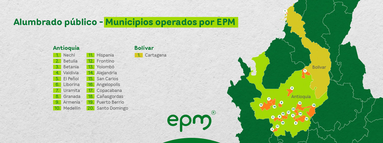 Mapa de alumbrados públicos departamento de Antioquia y sus municipios