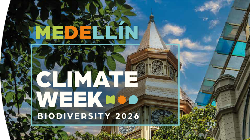 Medellín climate week, biodiversity 2026. De fondo se percibe la torre del Palacio Nacional ubicado en el centro de Medellín