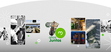 Collage con imágenes históricas y actuales de proyectos de energía e infraestructura de EPM, con el mensaje “70 años juntos” al centro