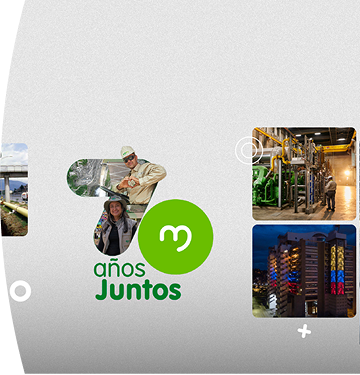 Collage con imágenes históricas y actuales de proyectos de energía e infraestructura de EPM, con el mensaje “70 años juntos” al centro