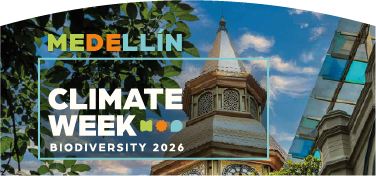 Medellín climate week, biodiversity 2026. De fondo se percibe la torre del Palacio Nacional ubicado en el centro de Medellín