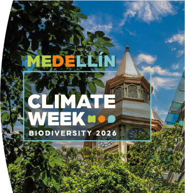 Medellín climate week, biodiversity 2026. De fondo se percibe la torre del Palacio Nacional ubicado en el centro de Medellín