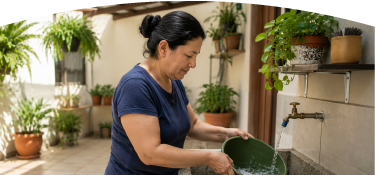 Mujer recolectando agua para las interrupciones programadas del servicio de acueducto