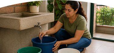 Mujer recolectando agua para las interrupciones programadas del servicio de acueducto