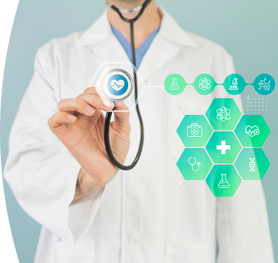 Doctor con un caleidoscopio usando una pantalla