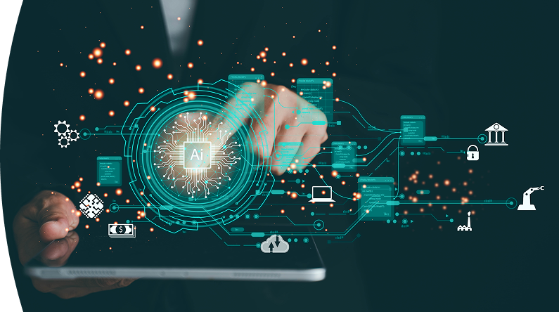 Representación digital de inteligencia artificial y automatización de procesos, asociada al nuevo centro de servicios globales del Grupo EPM.