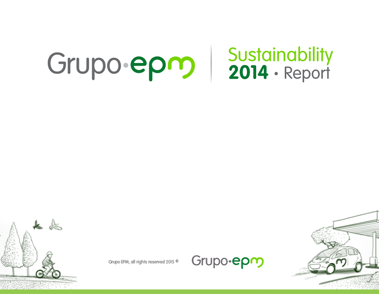 Cover of the 2014 sustainability report with a gray and green design.