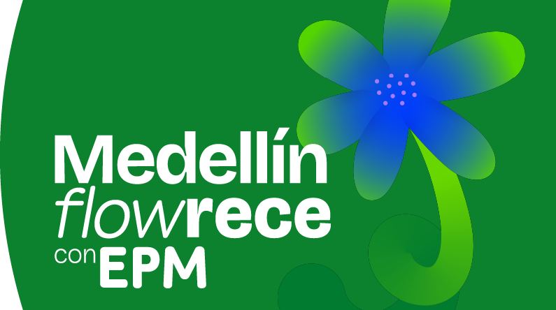 Ilustración de flor acompañado del texto "Medellín flowrece con EPM"