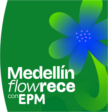 Ilustración de flor acompañado del texto "Medellín flowrece con EPM"
