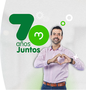 Imagen con fotografías históricas y actuales de los proyectos de energía e infraestructura de EPM, acompañada del mensaje central “70 años juntos”.