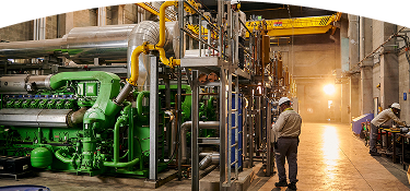 Trabajador EPM revisando una máquina dentro de una fábrica
