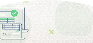 Ilustración de una computadora portátil y una hoja de cálculo con un ícono de verificación verde