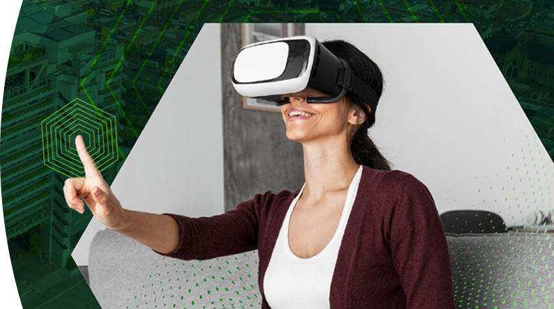 Mujer con gafas de realidad virtual