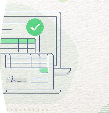 Ilustración de una computadora portátil y una hoja de cálculo con un ícono de verificación verde