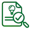 Icono de una hoja con lupa y una persona, representando la consulta del estado de trámites de energía.