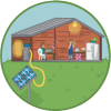 Ilustración de casa rural conectada a la energía solar