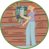 Ilustración de mujer utilizando panel de energía solar