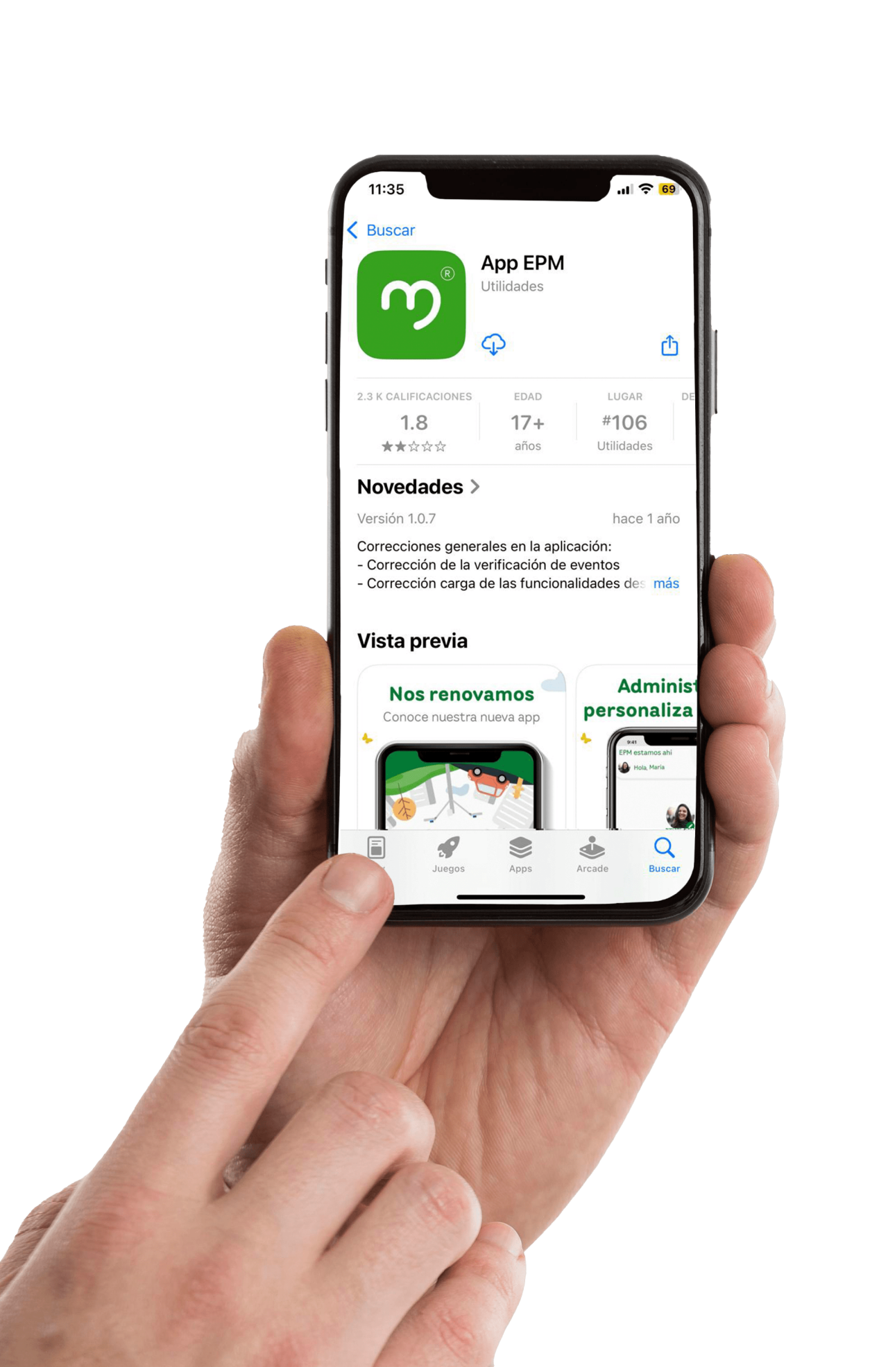 Visualización de la app EPM en la App Store