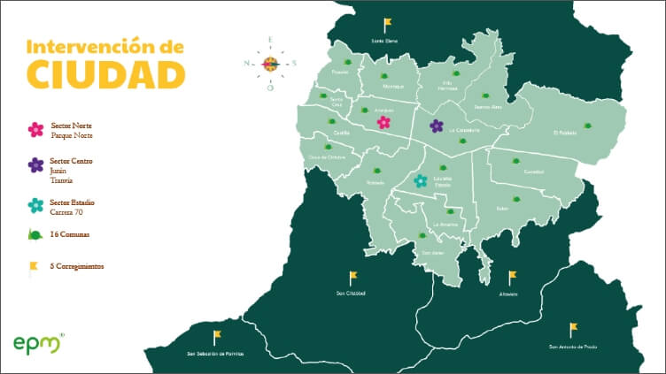 Mapa con puntos de intervención de Ciudad