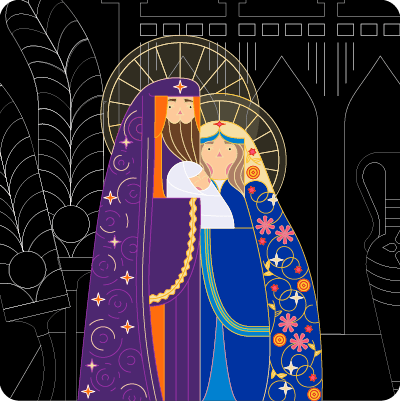 Ilustración Navideña Jesús, María y José