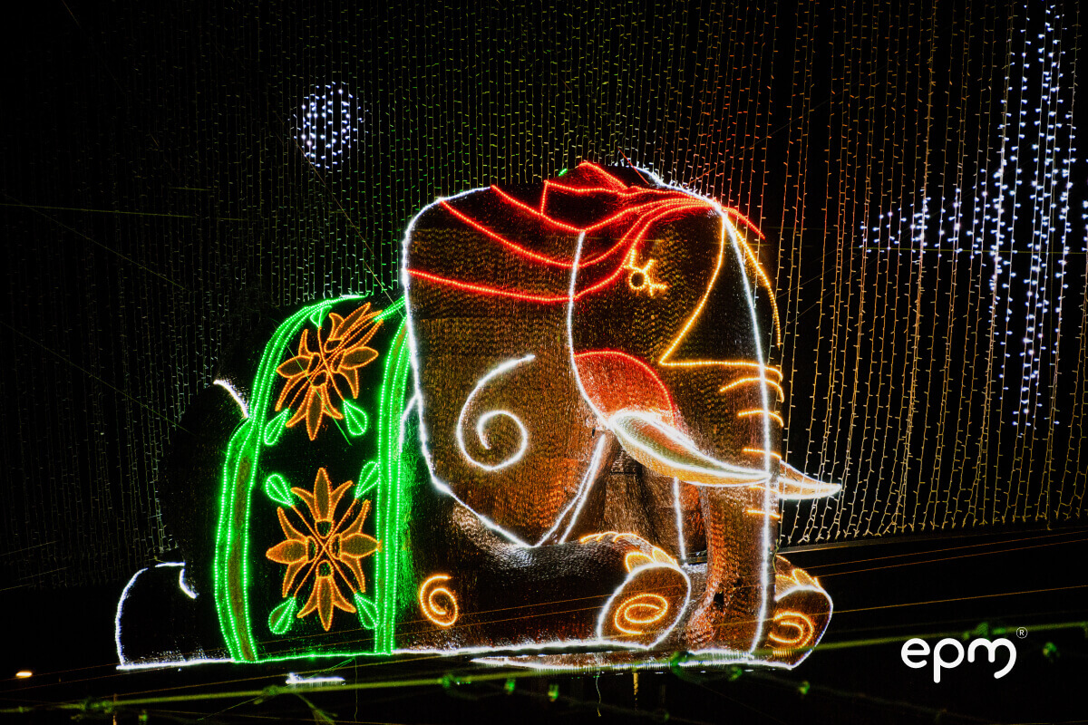 Fotografía ALumbrados Navideños con forma de elefante