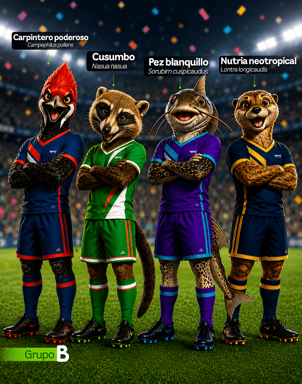 Grupo B conformado por: Carpintero poderoso, Cusumbo, Pez Blanquillo y Nutria neotropical