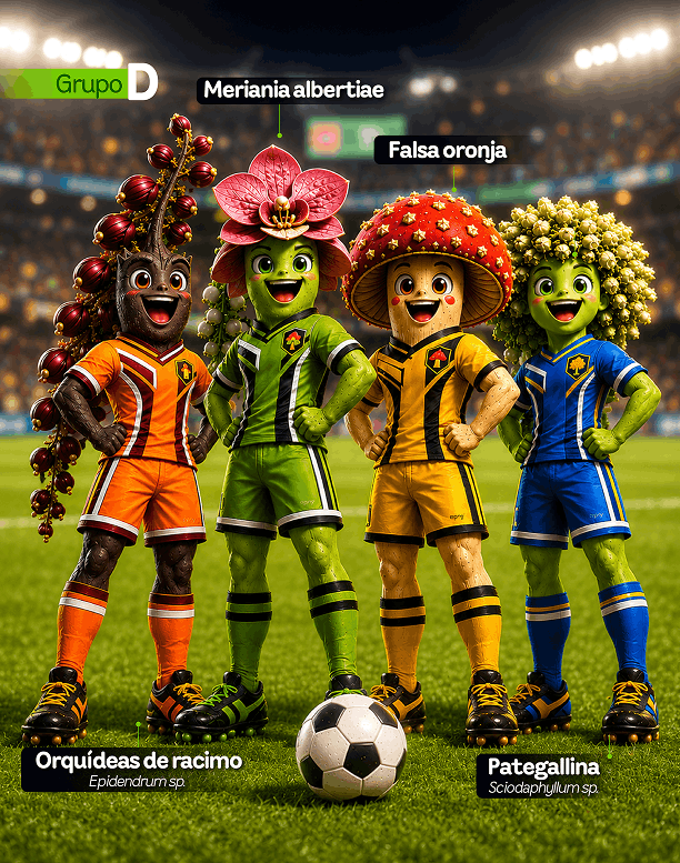 Grupo D conformado por: Orquídeas de racimo, Mariania albertiae, Falsa oronja y Pategallina