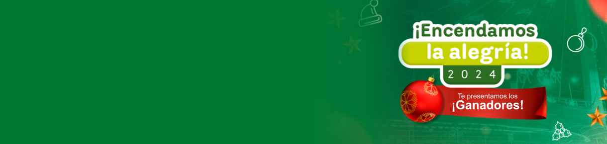 Ganadores concurso Encendamos la alegría 2024. El acceso a este contenido tiene una imagen con decoraciones navideñas, el titulo ¡Encendamos la alegria! 2024 y un listón rojo con el mensaje "Te presentamos los ¡Ganadores!"