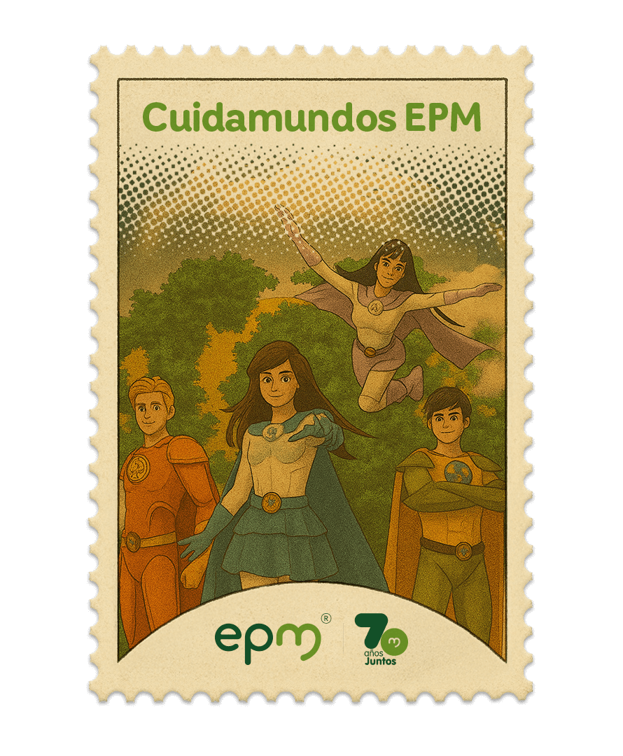 Estampilla de celebración 70 años Juntos epm: Cuidamundos