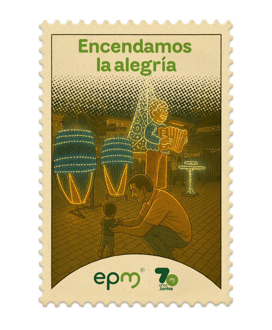 Estampilla de celebración 70 años Juntos epm: Encendamos la alegría