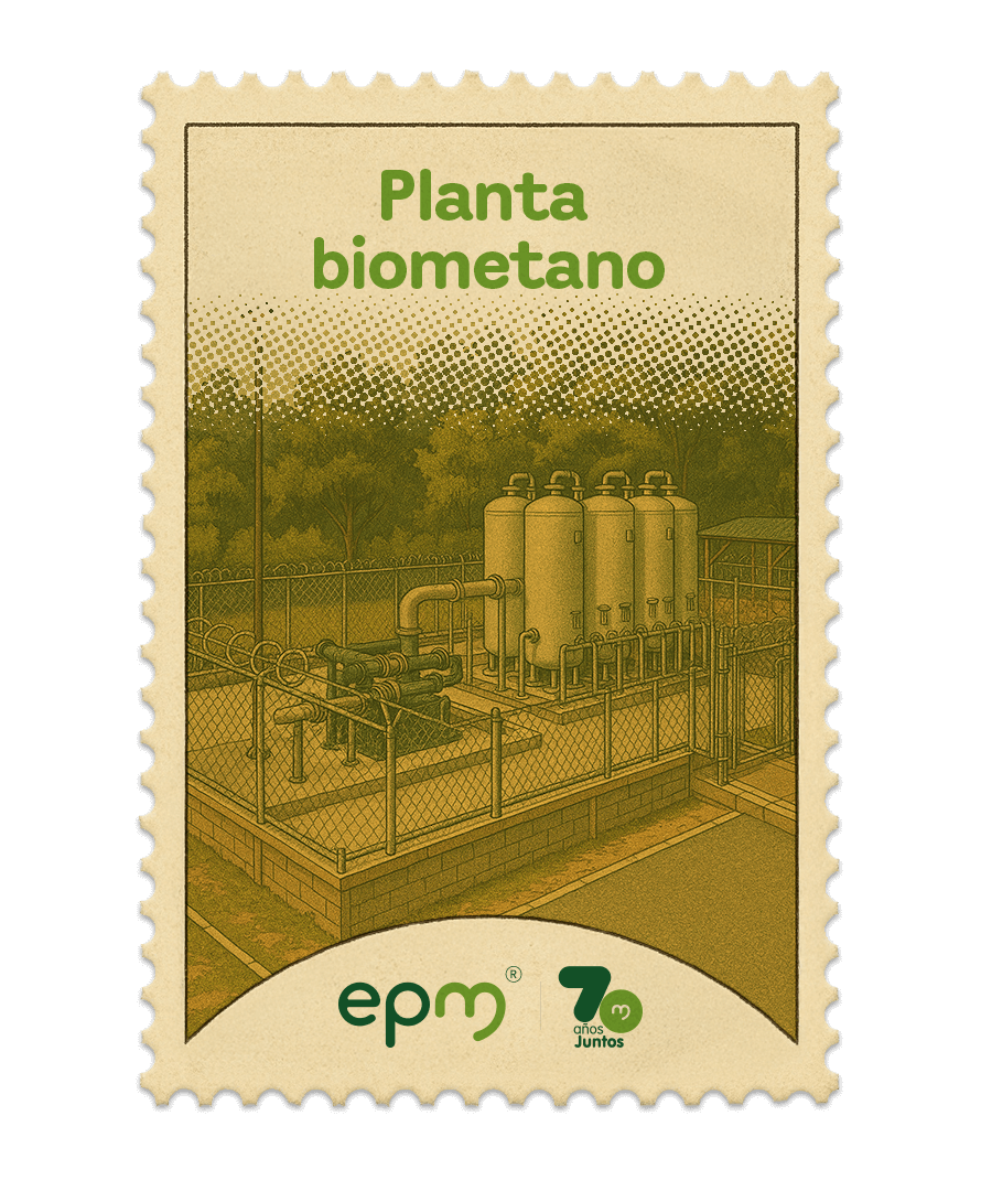 Estampilla de celebración 70 años Juntos epm: Planta biometano