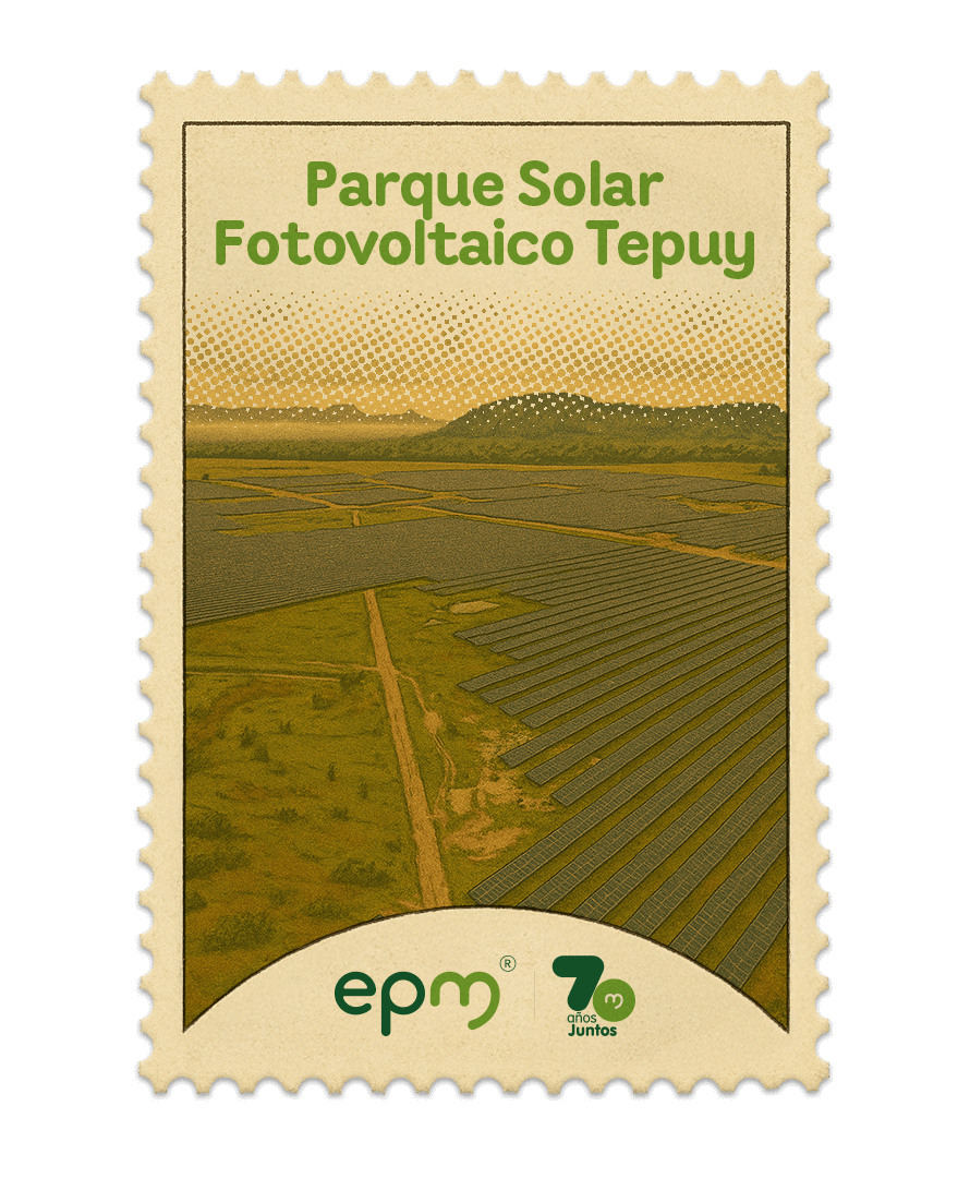 Estampilla de celebración 70 años Juntos epm: Parque Solar Fotovoltaico Tepuy