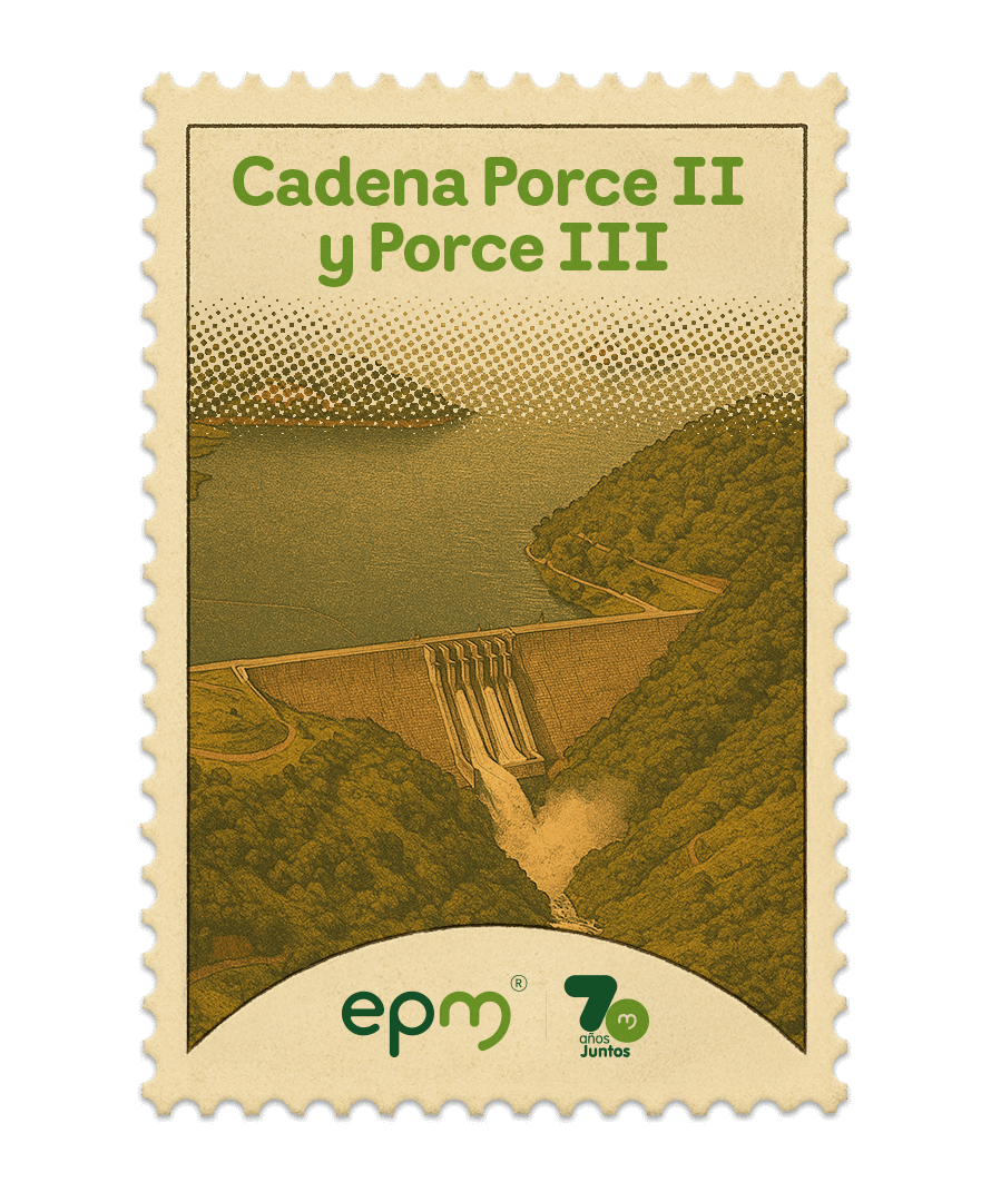 Estampilla de celebración 70 años Juntos epm: Porce II y Porce III