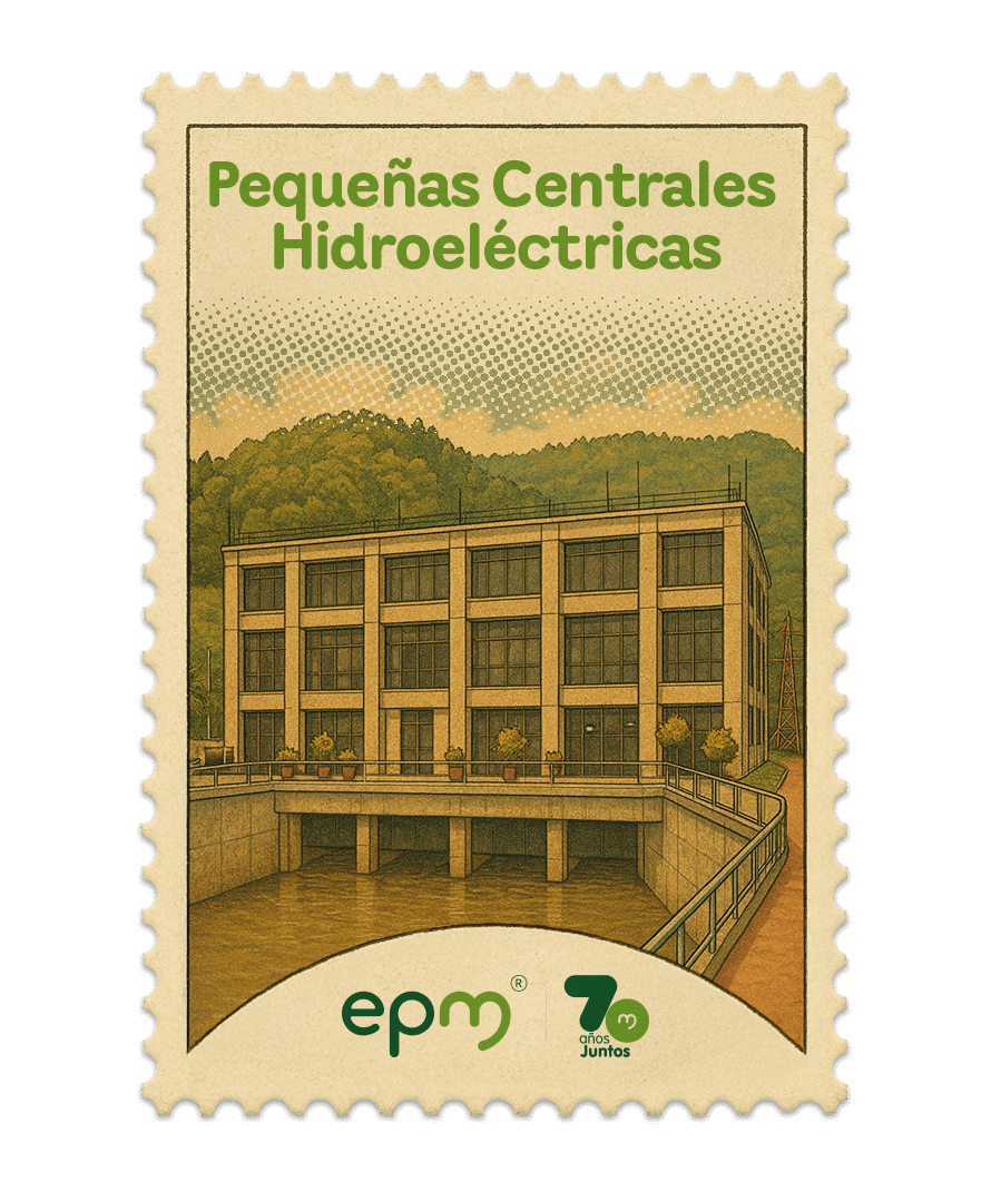 Estampilla de celebración 70 años Juntos epm: Pequeñas Centrales Hidroeléctricas
