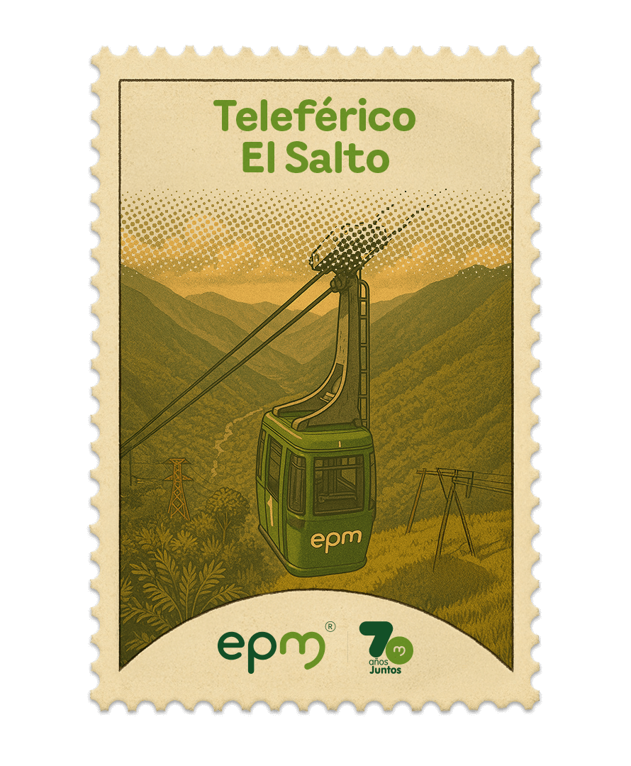 Estampilla de celebración 70 años Juntos epm: teleférico El Salto