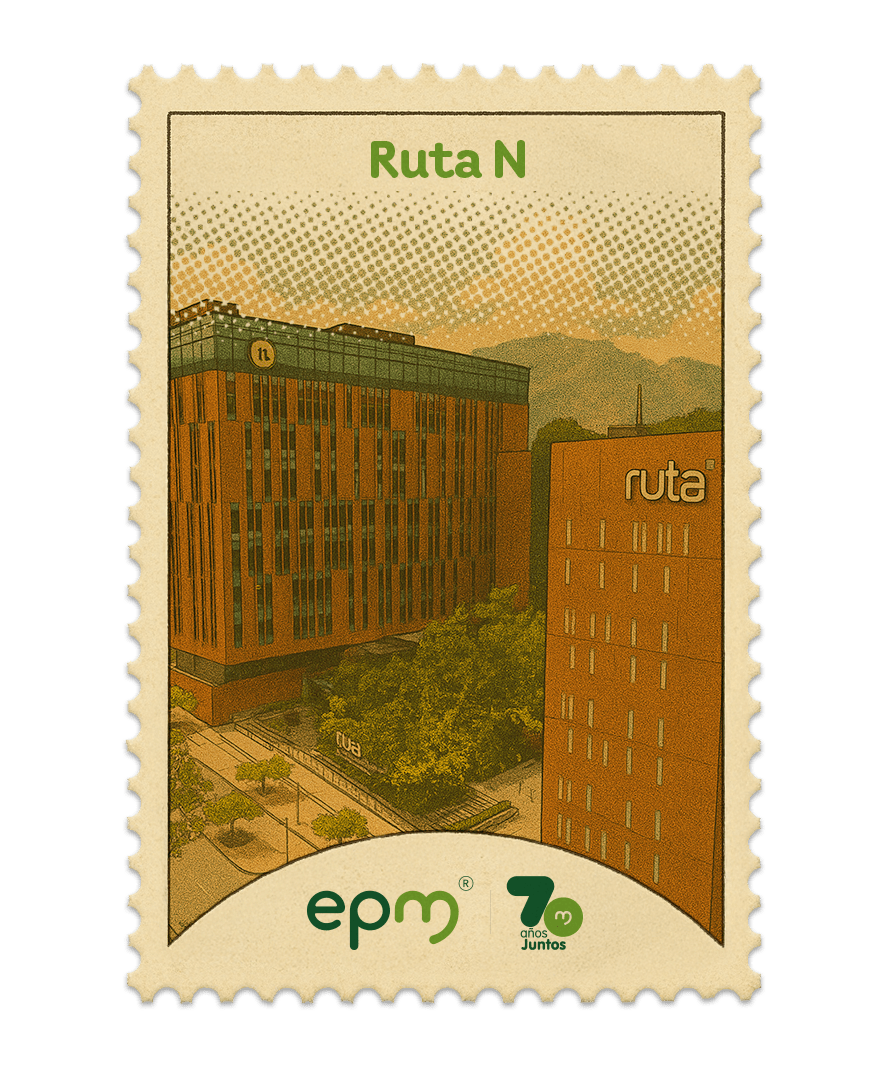 Estampilla de celebración 70 años Juntos epm: Ruta N