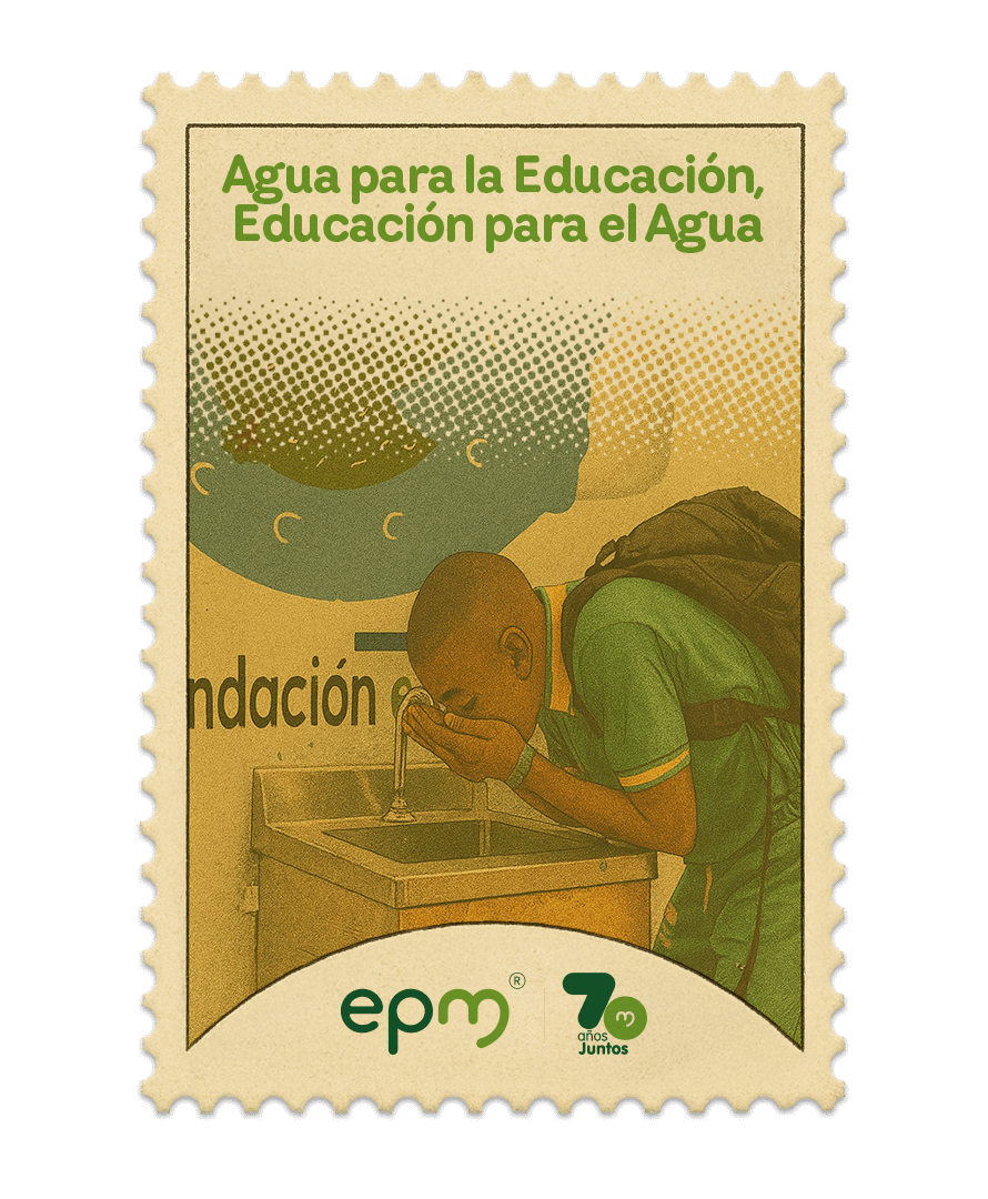 Estampilla de celebración 70 años Juntos epm: Agua para la Educación, Educación para el Agua