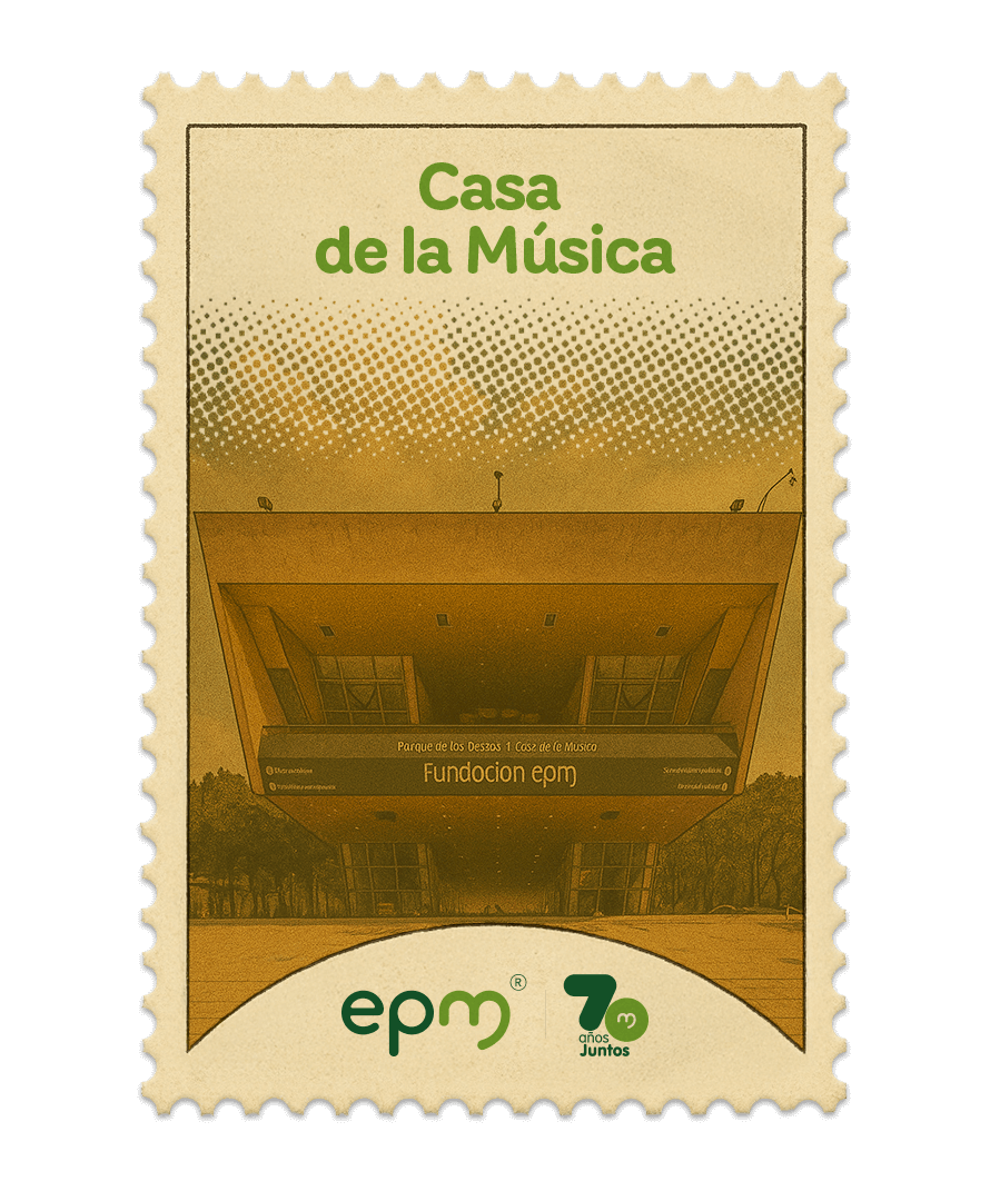 Estampilla de celebración 70 años Juntos epm: Casa de la música
