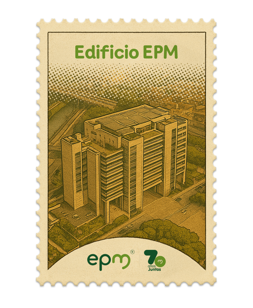 Estampilla de celebración 70 años Juntos epm: Edificio EPM