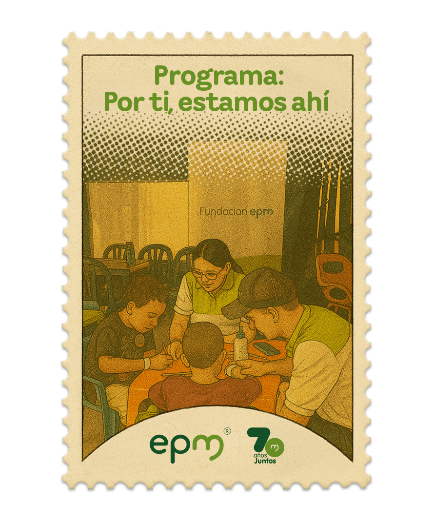 Estampilla de celebración 70 años Juntos epm: Por ti estamos ahí
