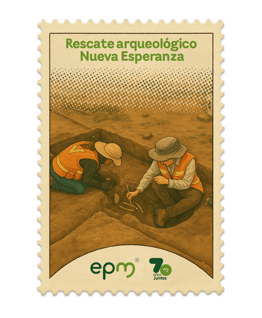 Estampilla de celebración 70 años Juntos epm: Rescate arqueológico Nueva Esperanza