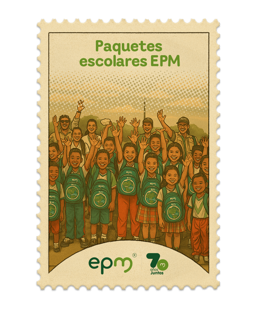 Estampilla de celebración 70 años Juntos epm: Paquetes escolares