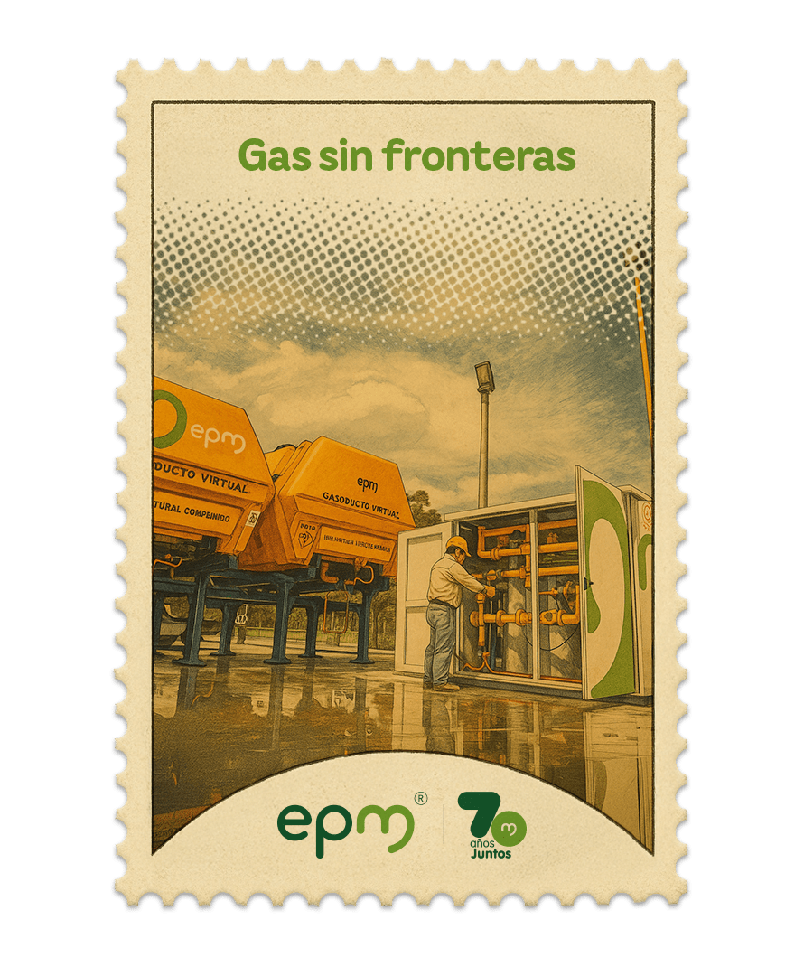 Estampilla de celebración 70 años Juntos epm: Gas sin fornteras