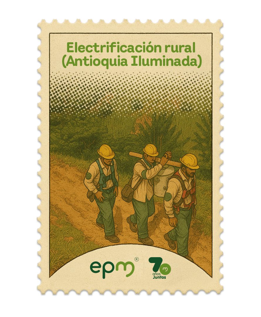 Estampilla de celebración 70 años Juntos epm:70 años juntos: Antioquia Iluminada