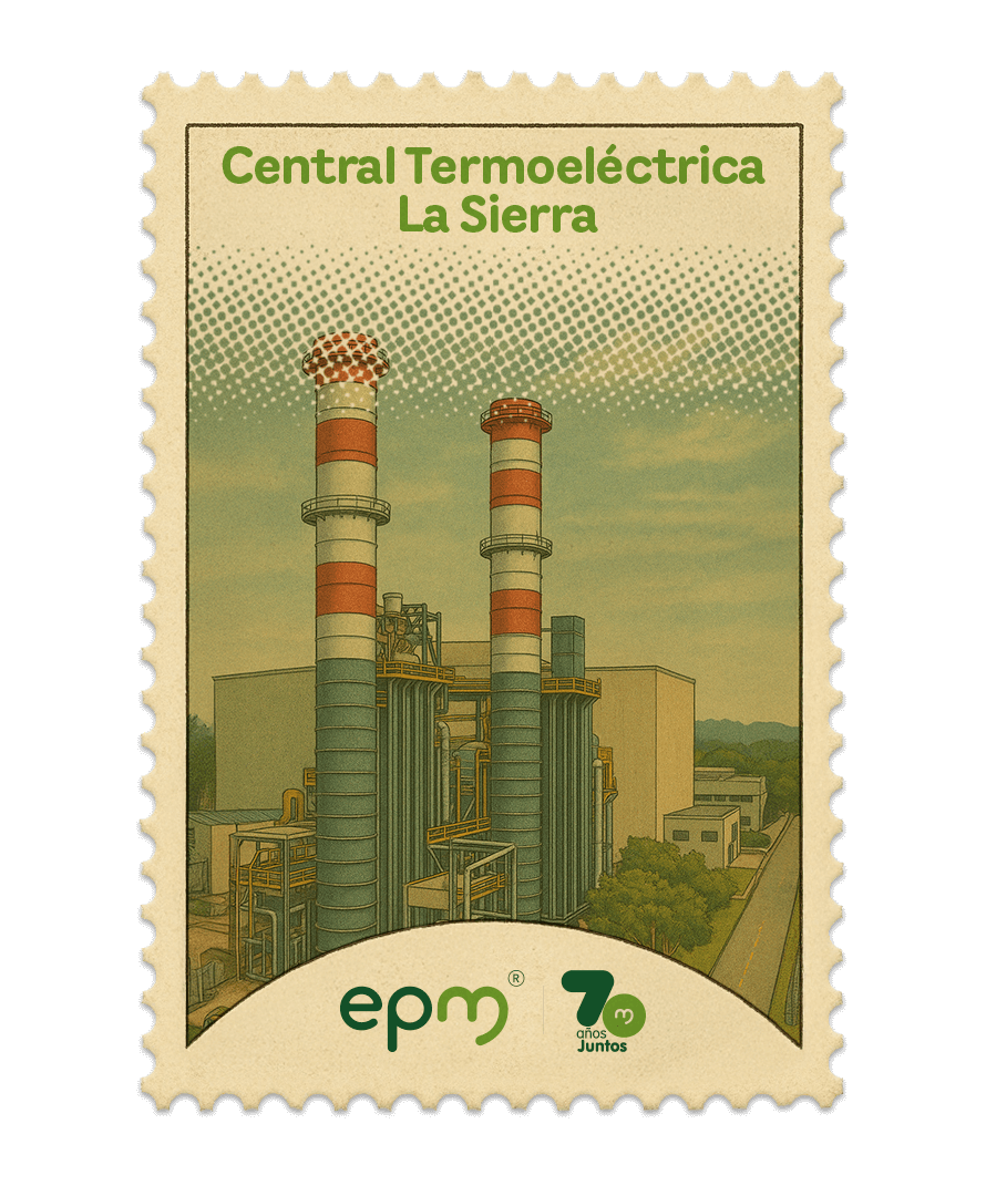 Estampilla de celebración 70 años Juntos epm: Central Termoeléctrica La Sierra