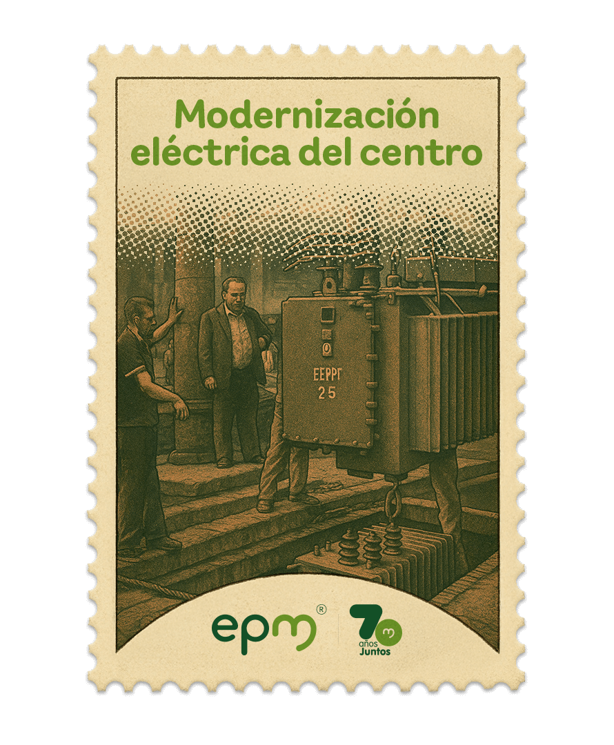 Estampilla de celebración 70 años Juntos epm: Modernización de redes de energía