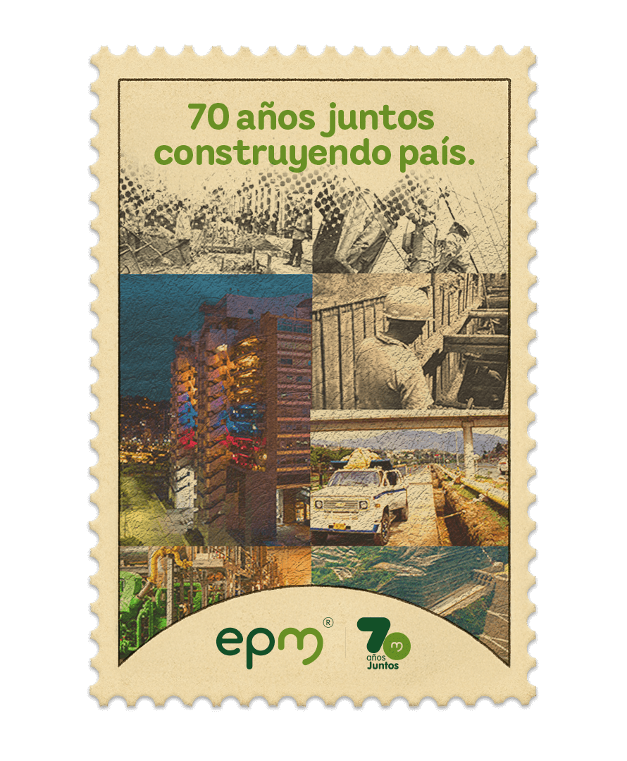 Estampilla de celebración 70 años Juntos epm: Construyendo un país