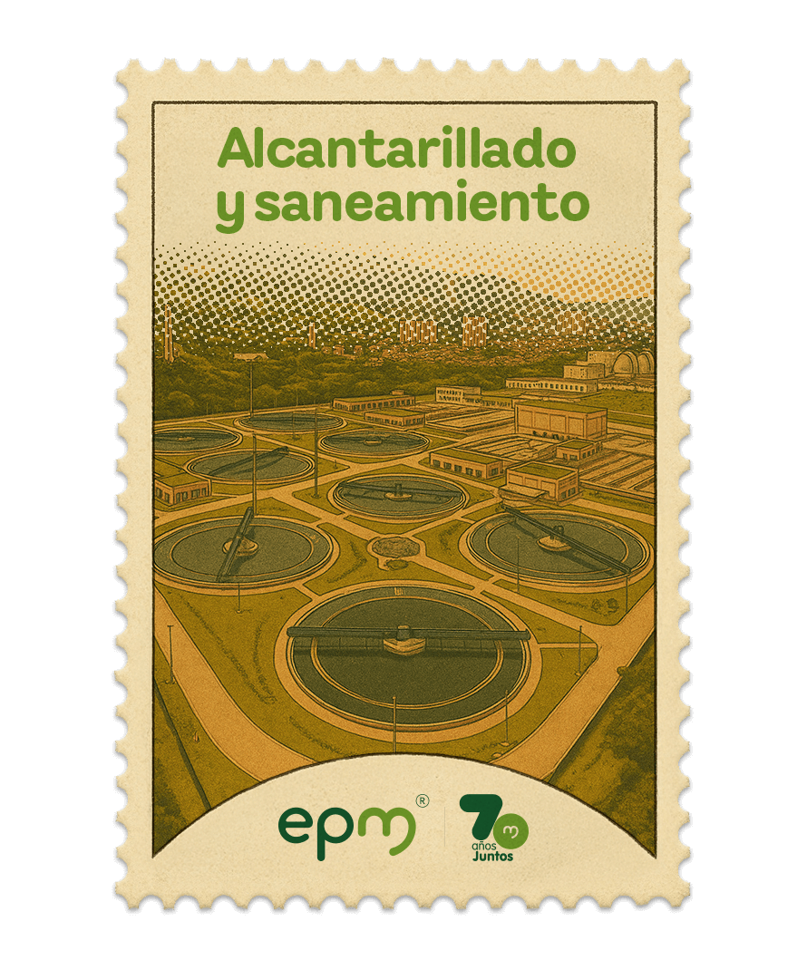 Estampilla de celebración 70 años Juntos epm: Alcantarillado y saneamiento