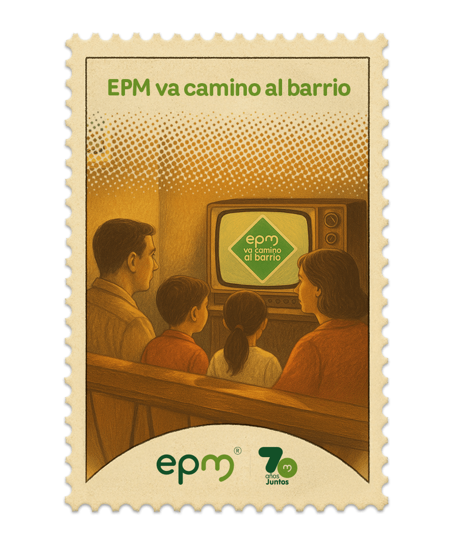 Estampilla de celebración 70 años Juntos epm: EPM va camino al barrio
