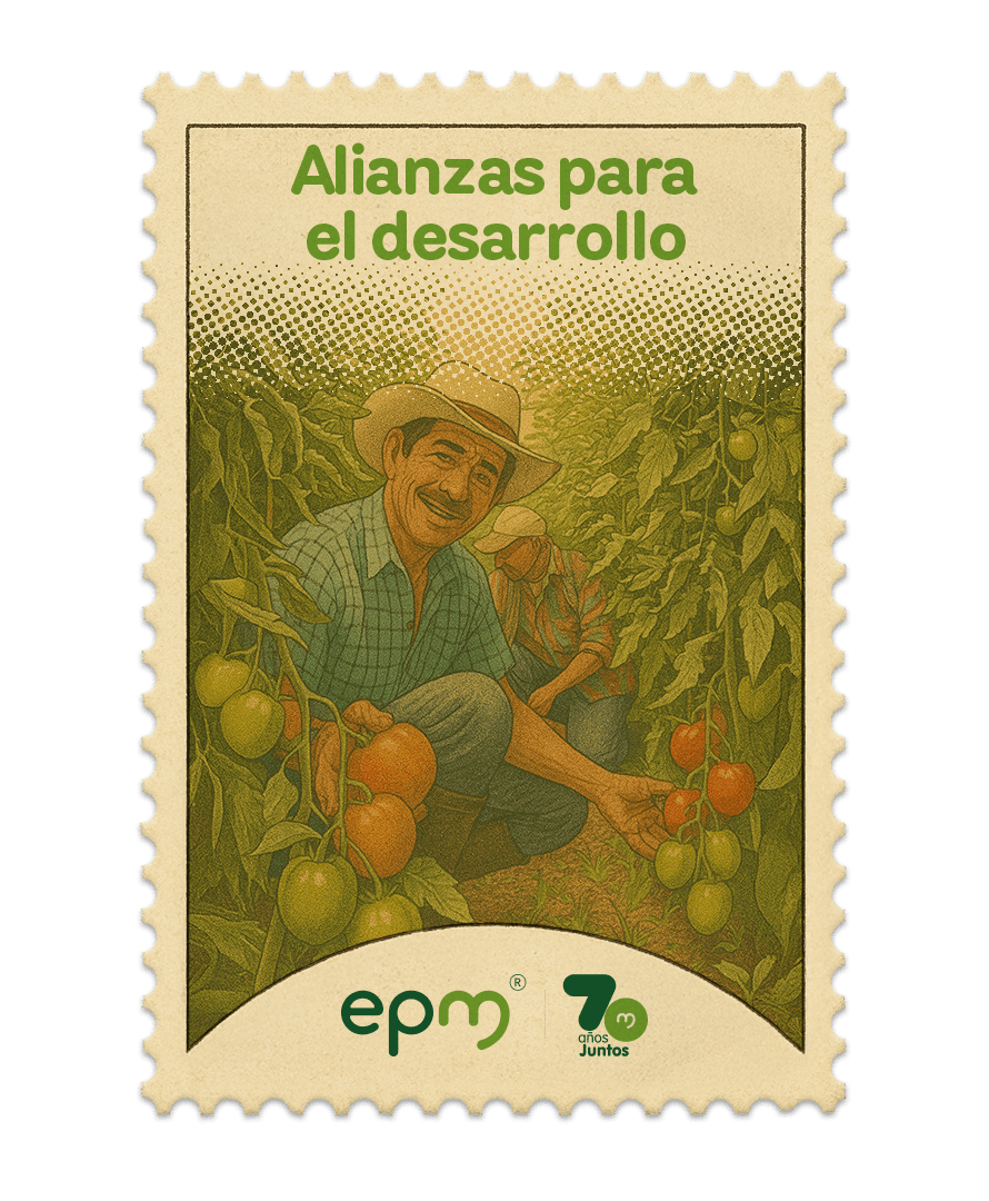 Estampilla de celebración 70 años Juntos epm: Alianza para el desarrollo
